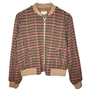 LOFT Houndstooth Vintage Style Plaid Bomber Jacket